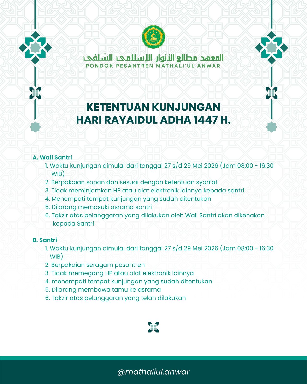 Ketentuan Kunjungan  Hari Raya Idul Adha 1447 H